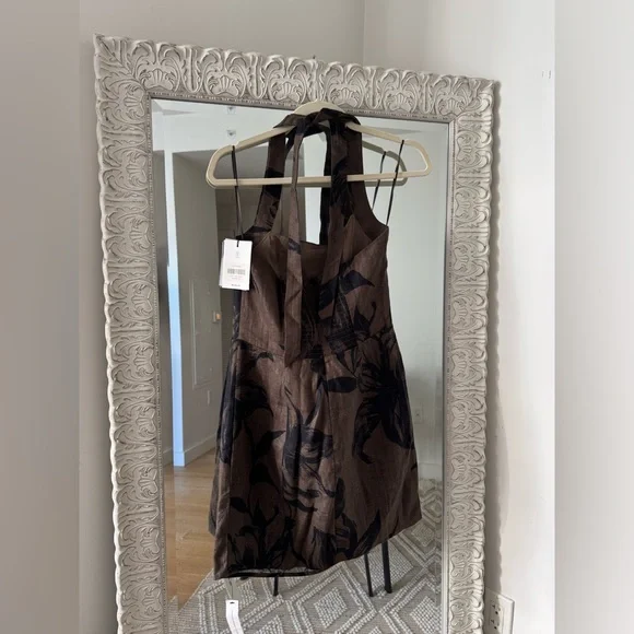 NWT Reformation Junia Linen Halter Neck Dress - Size 8 - brown and black mini - threedaughtersproperties.com NWT Reformation Junia Linen Halter Neck Dress - Size 8 - brown and black mini - threedaughtersproperties.com